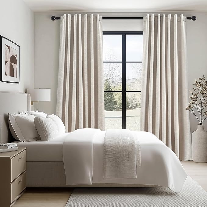 Oatmeal Blackout Curtains for Living Room 100 Inch Long 2 Panels, Linen - Image 7