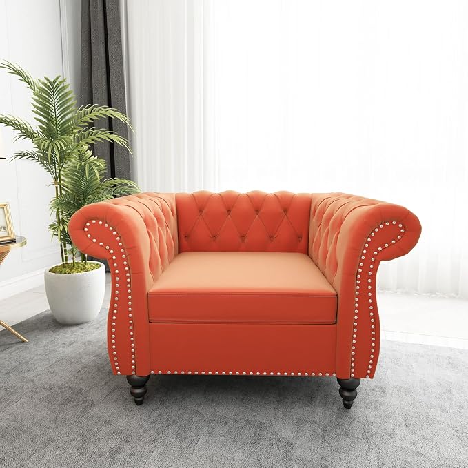 ORRD 2 Piece Living Room Set, Velvet Chesterfield Sofa Loveseat Couch Chair - Image 3