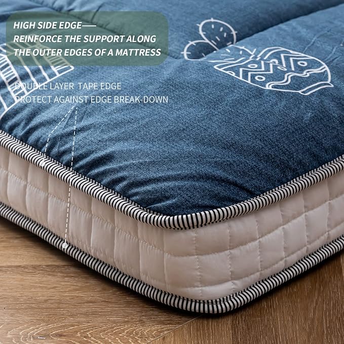 MAXYOYO Grey Cactus Pattern Queen Size Futon Mattress, Japanese Floor Mattress - Image 4