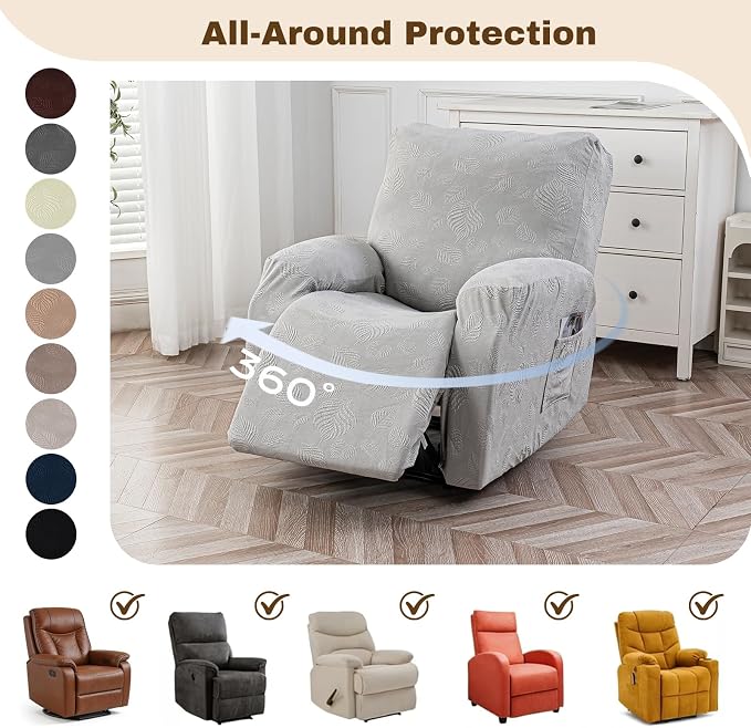 Gennia Recliner Chair Covers 3 Pieces, Waterproof Jacquard Reclining Chair Cover - Image 6