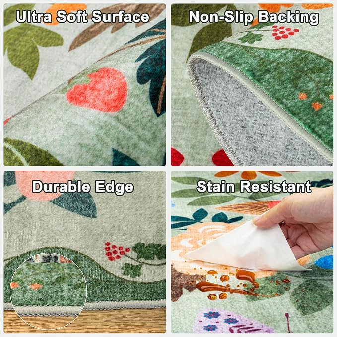 Area Rug Living Room Rugs: Floral 4x6 Washable Rug Vintage Soft Boho Non-Slip - Image 7