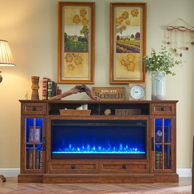OKD Fireplace TV Stand for 80 Inch TV, Farmhouse Entertainment Center - Image 2
