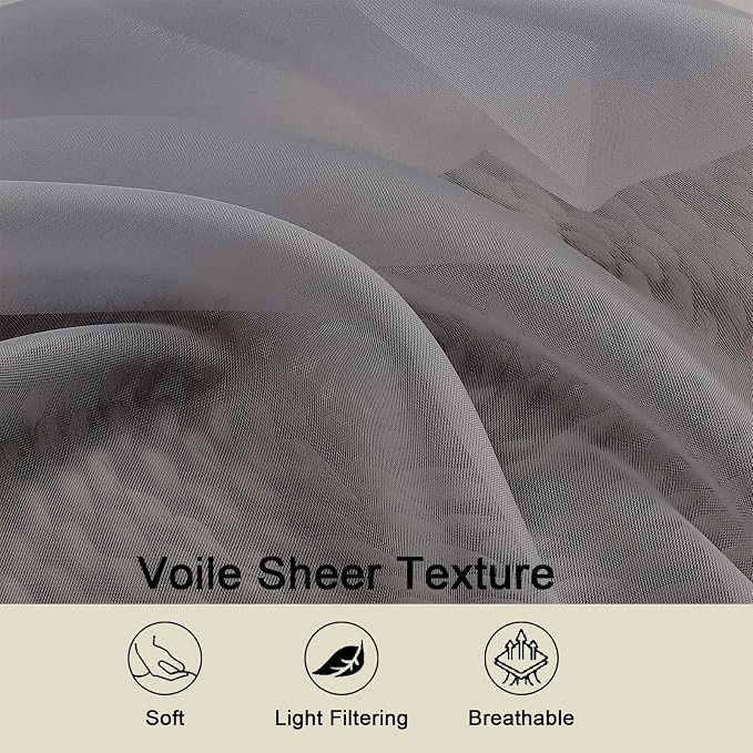 Sheer Grey Curtains for Bedroom Living Room 54 Inch Length 2 Panels Set - Image 3