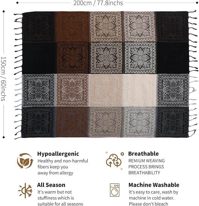 Boho Throw Blanket, Chenille Jacquard Tassels Throw Blankets - Image 5