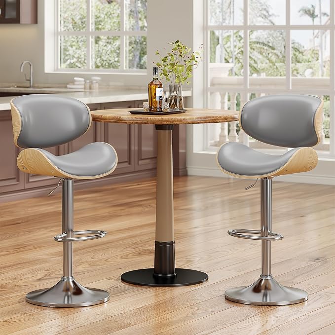 YaFiti Bar Stools Set of 2, Bentwood Adjustable Height Swivel Bar Stools - Image 6