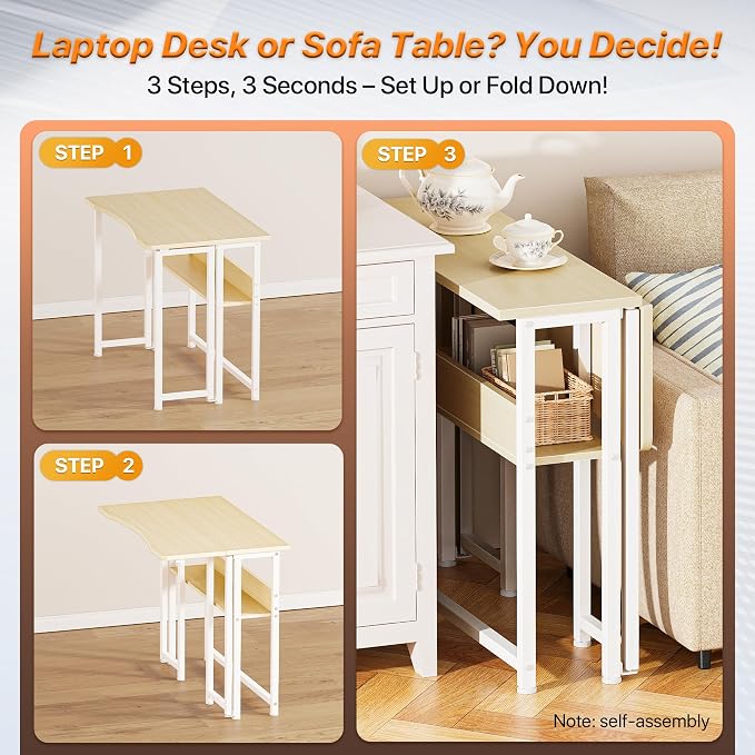 Huuger Folding Desk with Storage Shelf, 31.5 Inch Foldable Computer Table - Image 4