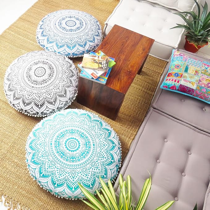 Mandala Floor Pillow Cover Meditation Cushion Seating Throw Hippie Round - Image 3