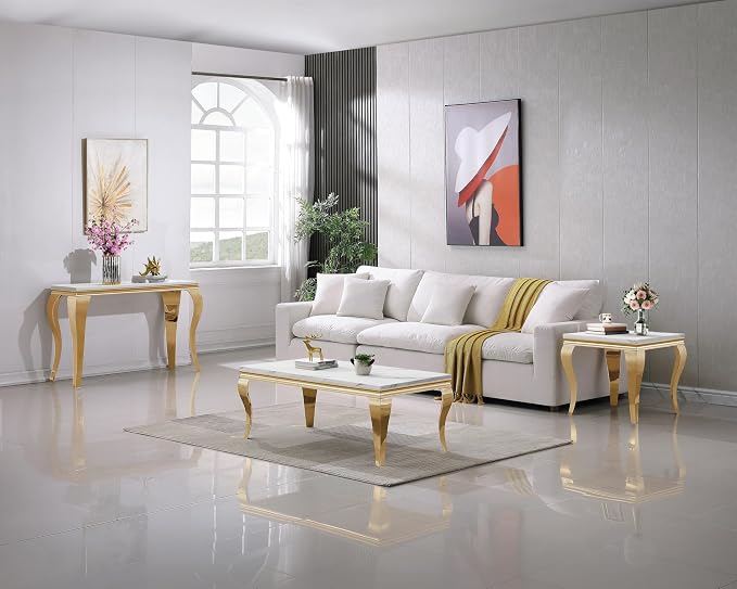 Henf 47" Modern White Faux Marble Center Table - Image 6