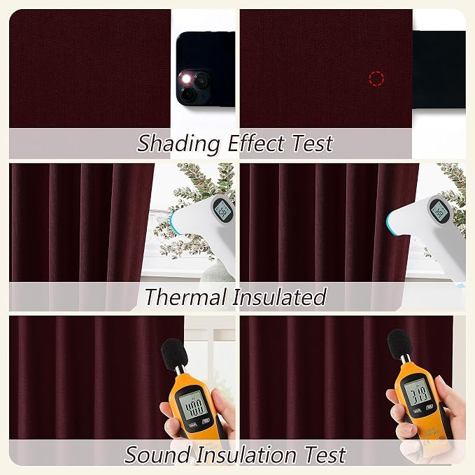 Burgundy 100% Blackout Linen Curtains 72 Inch Length 2 Panels Set - Image 5