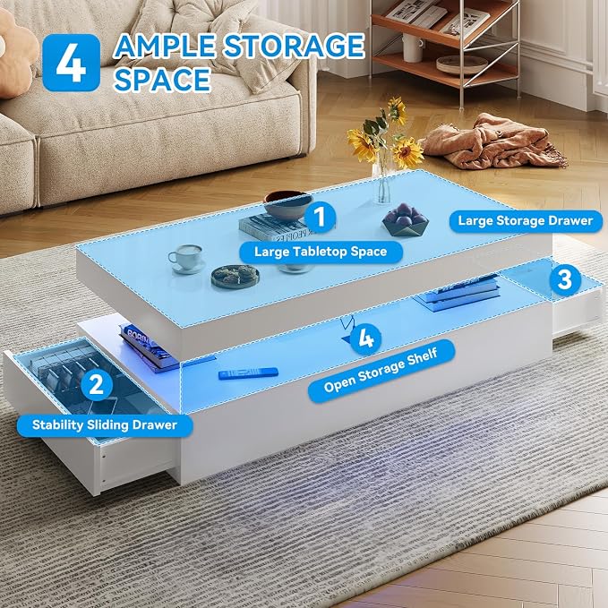 3-Piece Modern Living Room Table Set, Includes LED Coffee Table and End Tables - Image 7