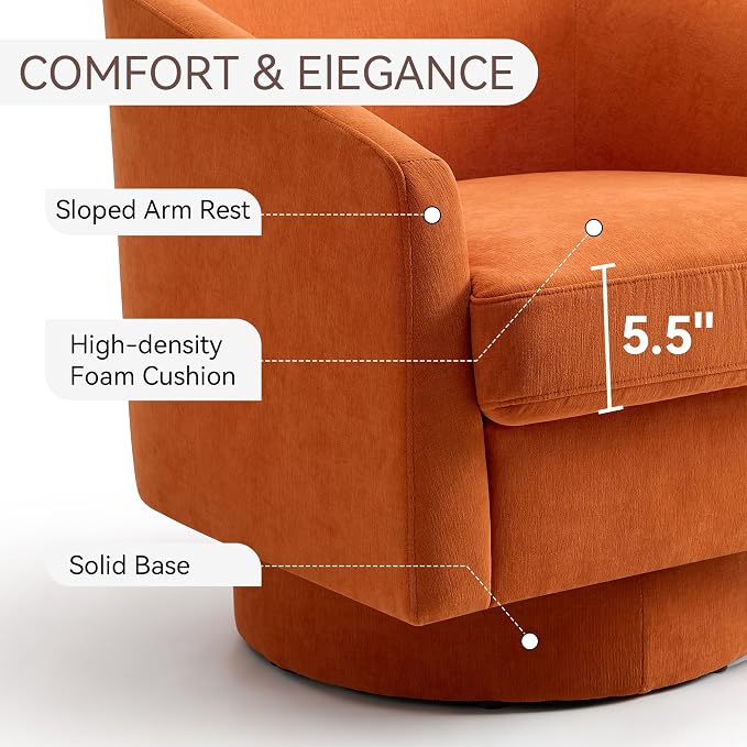 Swivel Barrel Accent Chairs Set of 2, Round Chenille Fabric Living Room Arm - Image 3