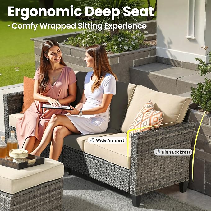 ovios 7 Pieces Patio Furniture Set, Outdoor Wicker Sofa Couch - Image 6