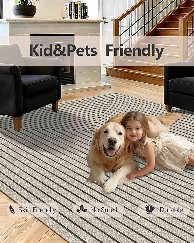 Latte&Fog 5x7 Area Rugs for Living Room Bedroom, Boho Non Slip Low Pile Carpet - Image 8