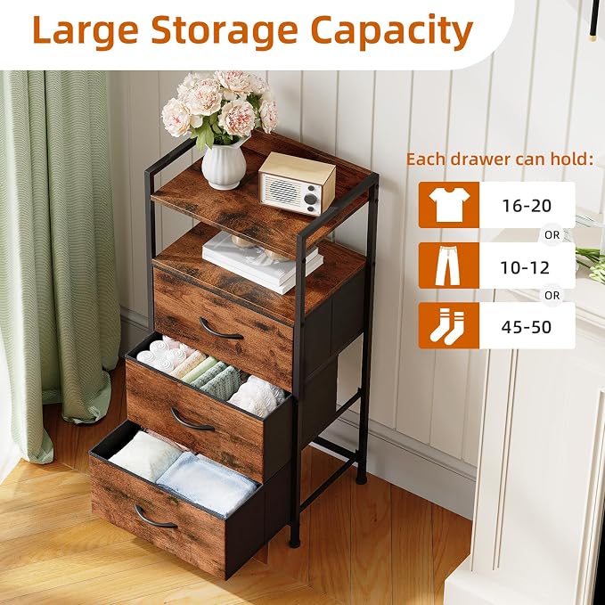 Somdot Nightstand with 3 Drawers, Dresser with Fabric Bins - Image 5
