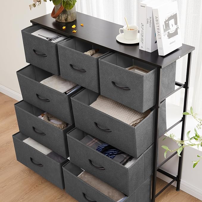 Sweetcrispy 9 Drawer Fabric Dresser Tall Chest Storage Organizer Tower - Image 2