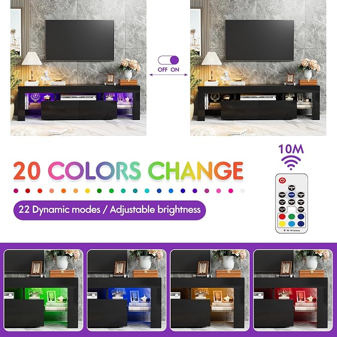 JUMMICO TV Stand, Modern Lighting TV Cabinet Entertainment Center Media and - Image 4
