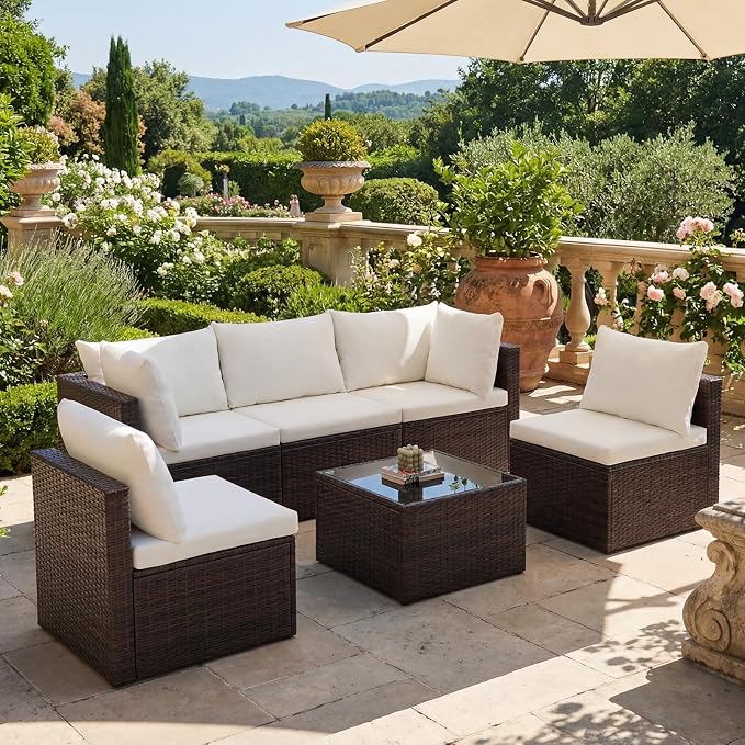 DUMOS 7 Piece Outdoor Patio Sectional Sofa, Modular Wicker Furniture Set - Image 2