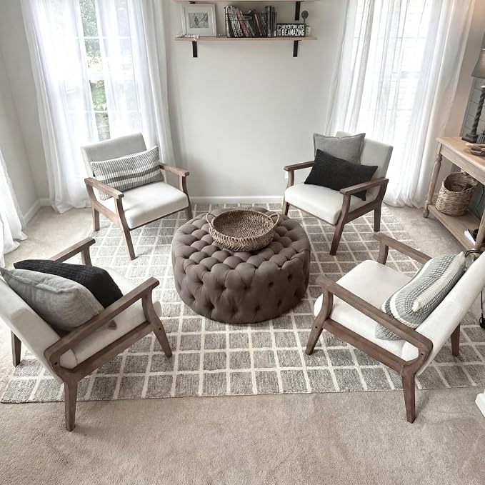 BESTANO Accent Chair Mid Century Modern Armchair, Linen Upholstered Living Room - Image 7