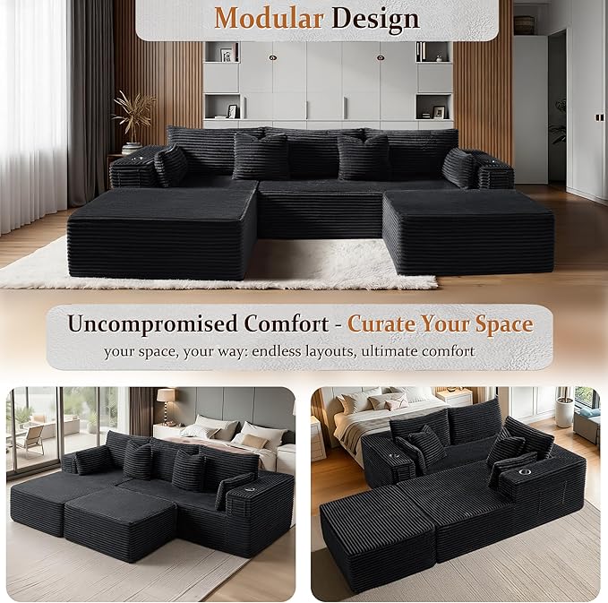 108" Oversized Cloud Sectional Couch, Comfort U Shaped Boneless Couch - Image 6