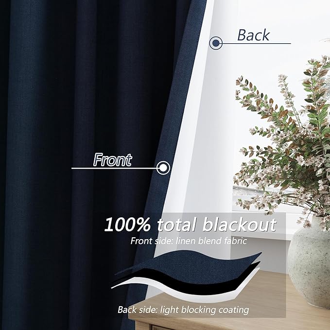 Guken Navy Blue 100% Blackout Curtains 72 Inch Length 2 Panels Set - Image 4