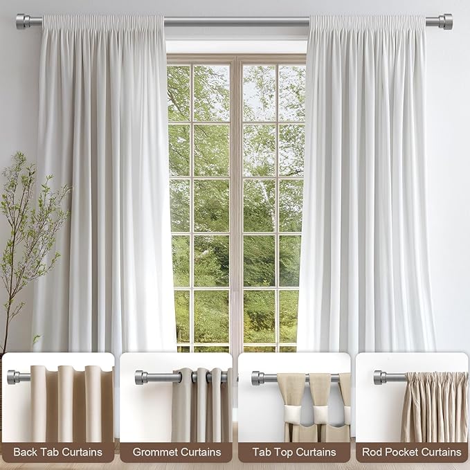 Lootkell 2 Pack Modern Silver Curtain Rods - Image 3