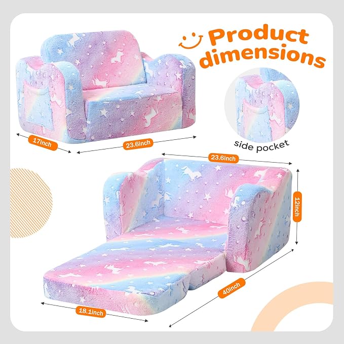 MeMoreCool Glowing Rainbow Unicorn Kids Chair - Image 2