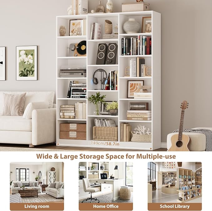 FACBOTALL Triple Wide Bookshelf, 6 Tier Large Bookshelf, Bookcase - Image 7