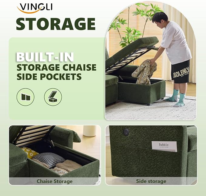VINGLI Green Convertible Futon Sofa Bed, Sleeper Sofa - Image 5