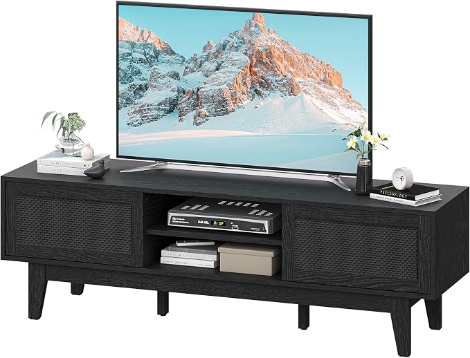 Xixini Boho TV Stand for 55 65 Inch TV, Rattan Entertainment Center - Image 7