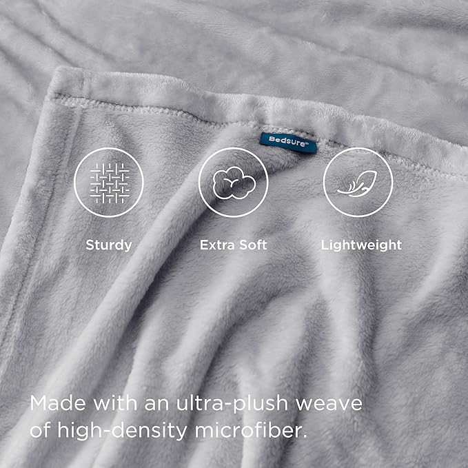 Bedsure GentleSoft Fleece Throw XL Blanket Light Grey - Image 3