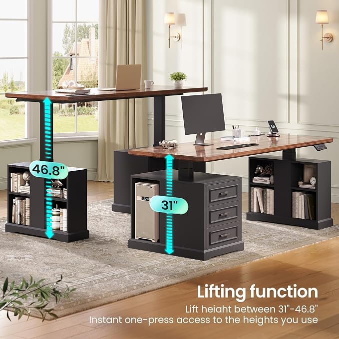 SEDETA Farmhouse Electric Standing Desk, Storage Shelves, Power Outlets - Image 3