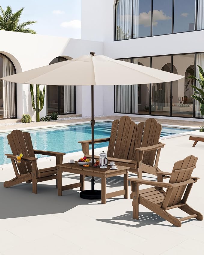 SERWALL 5 Pieces HDPE Patio Adirondack Chair Set, 2 Adirondack Chair - Image 3