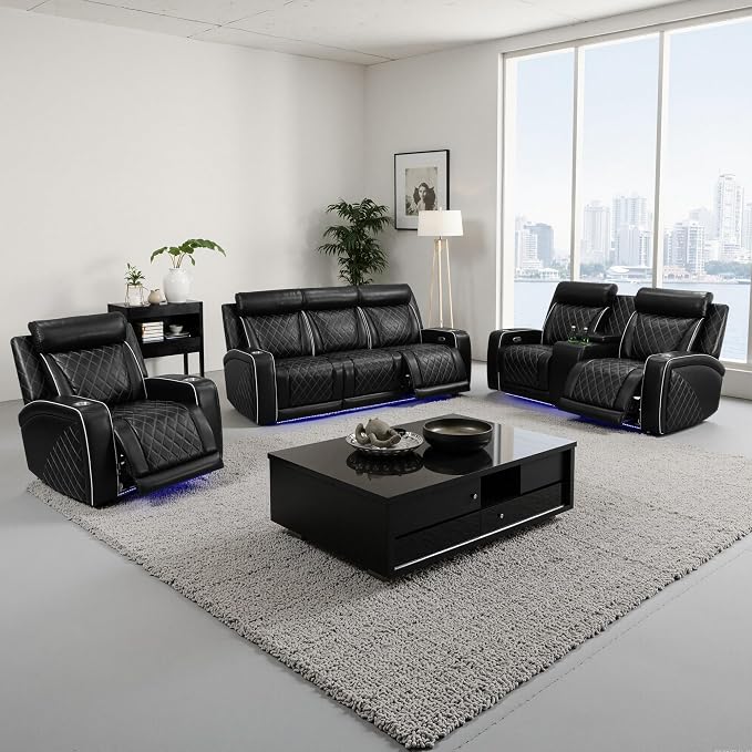 Power Recliner Sofa Set with LED, Breathable Leather Recliner Couch Loveseat - Image 6