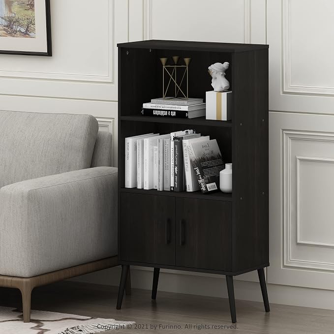 Furinno Claude Mid Century Style Accent Wooden Leg Bookcase Cabinet - Image 4