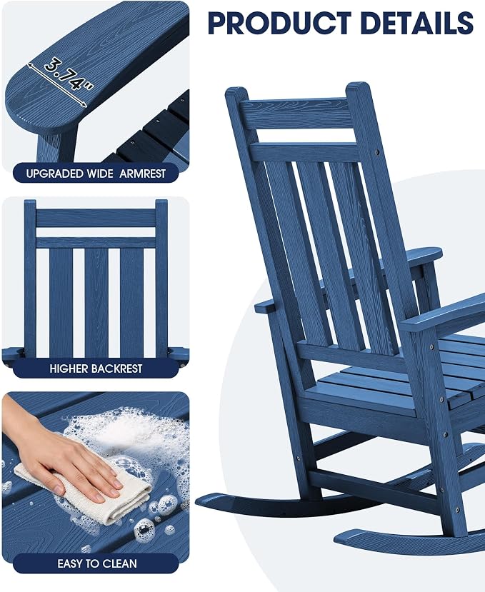 KINGYES Oversized Outdoor Rocking Chair, All-Weather Patio Rocking Chairs - Image 6