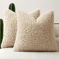 Faux Fur Throw Pillow Covers 24x24 Inch Set of 2 Boucle Neutral Decorative by Woaboy