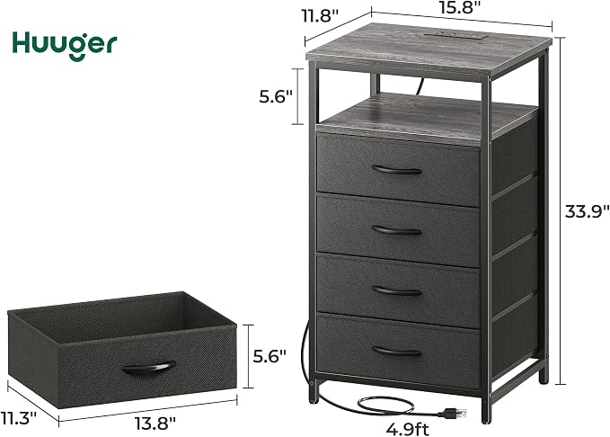 Huuger Night Stand with Charging Station, 4 Drawer Dresser - Image 8