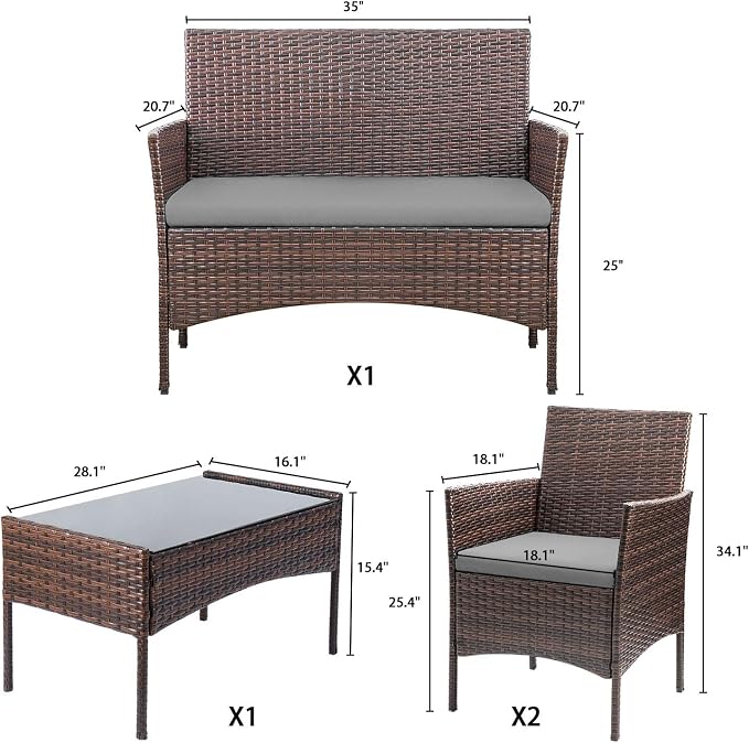 Homall 4 Pieces Outdoor Patio Furniture Sets Rattan Chair Wicker Set, Outdoor - Image 7