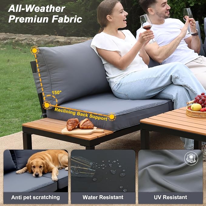 JOYURE 4-Piece Patio Furniture Set, Metal Outdoor Sectional Sofa - Image 6
