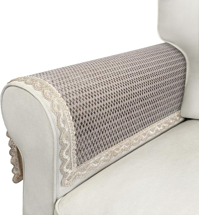 Velvet Couch Arm Cover, Non-Slip Lace Armrest & Backrest Covers, Slipcovers by Becoolifer