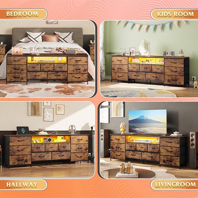 WLIVE 75.5" TV Stand for 65, 85 Inch TV, Dresser for Bedroom - Image 4