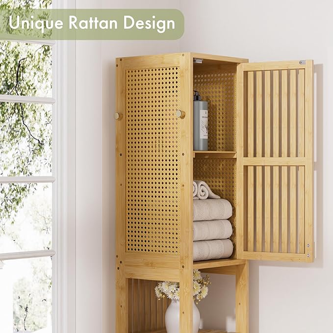 Amazer 70'' Tall Bathroom Storage Cabinet Bamboo, Narrow Storage Cabinet - Image 6
