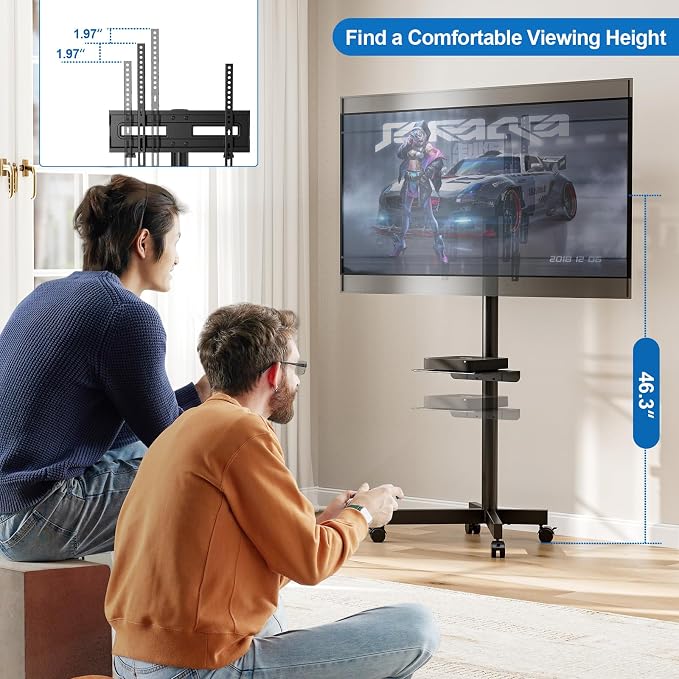 Mobile TV Stand for 23-65 Inch LCD LED Flat/Curved Panel Screen TVs, Height - Image 5