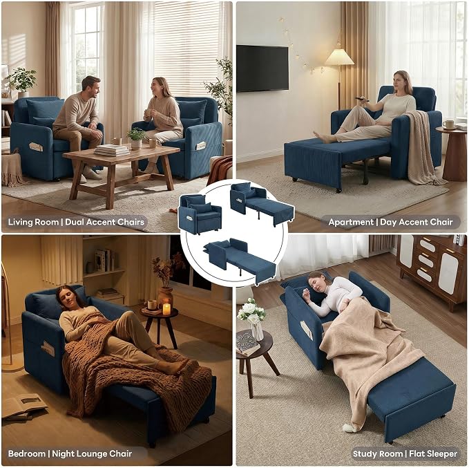 Iroomy 5-Level Adjustable Convertible Sleeper Chair Set of 2, 3-in-1 87'' Long - Image 6