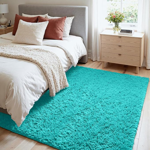 4x6 Area Rugs for Living Room Rug: Soft Fluffy Shag Teal Blue Rugs for Bedroom - Image 2