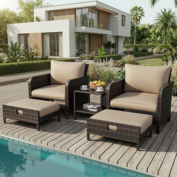 LEVELEVE Patio Conversation Set 5 Piece, Balcony Furniture Outdoor PE Rattan by Enjoyyourlife
