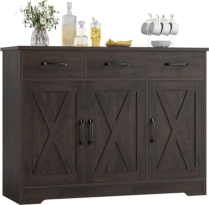HOSTACK Modern Farmhouse Buffet Sideboard Cabinet, Barn Doors Storage Cabinet by HOSTACK