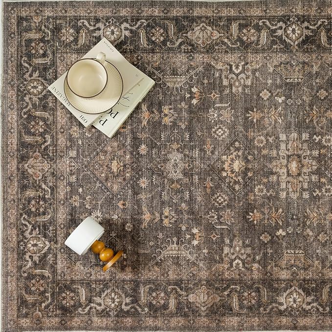 8x10 Washable Area Rug for Living Room Bedroom Vintage Brown Non Slip Carpet - Image 9