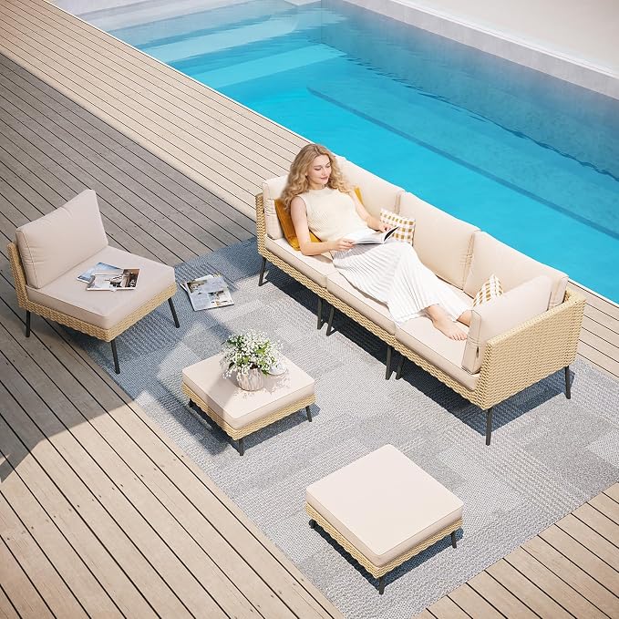 Aoxun 6-Piece Patio Furniture Set, Wicker Outdoor Furniture - Image 3