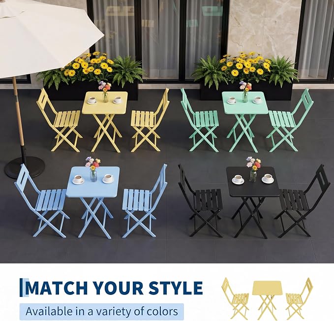 GarveeTech 3-Piece Folding Bistro Set, Heavy Duty Outdoor Patio Furniture - Image 6